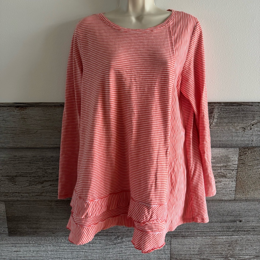 Soft Surroundings Coral Long Sleeve Boxy Tunic Size Large (R1)